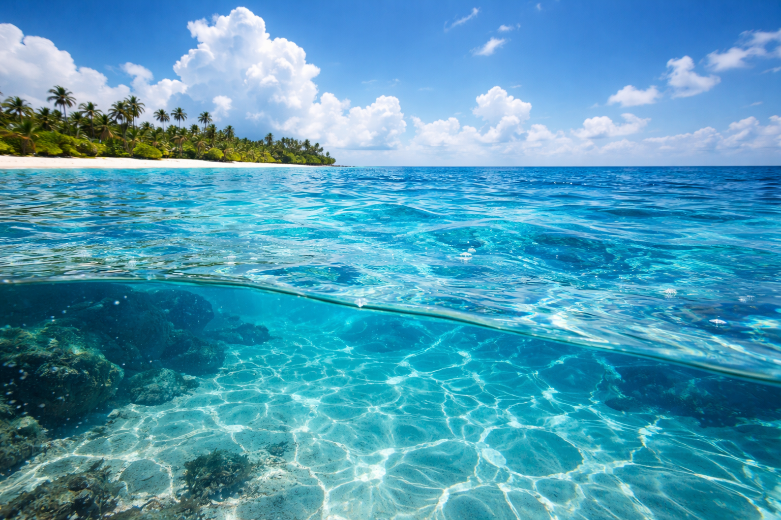 海が青く見える主因は「水の吸収」と「水中の散乱」です