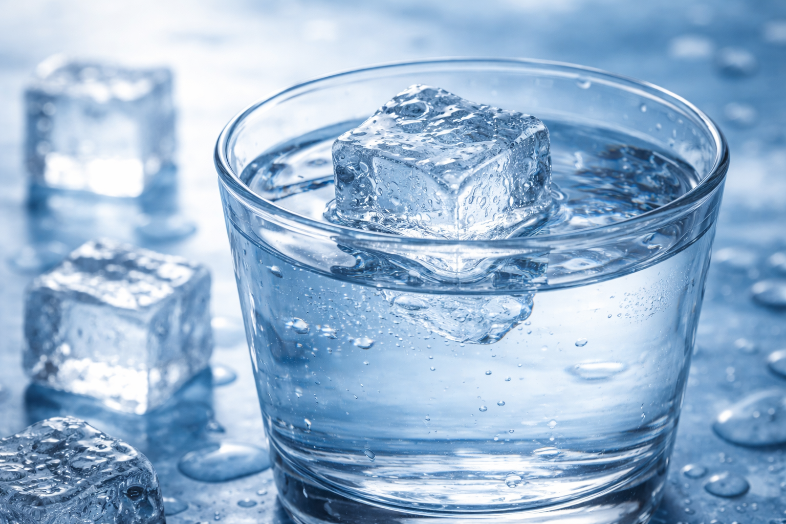 氷が水に浮く決め手は「氷のほうが密度が小さい」ことです