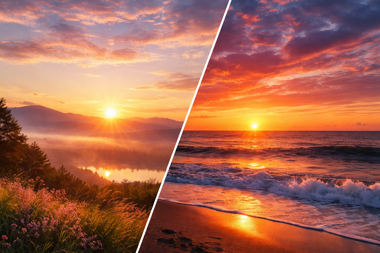 朝焼けと夕焼けは「出る方角・時間」と「大気の状態」が違います