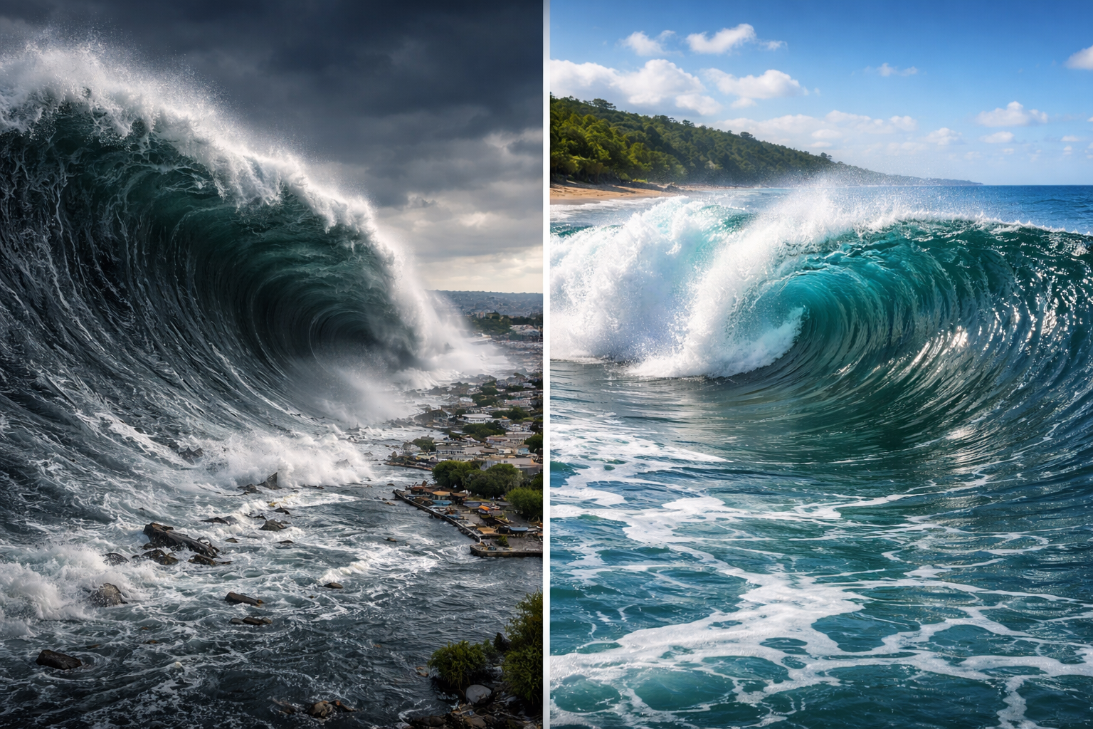 津波と普通の波は「水量」と「動く範囲」が違います
