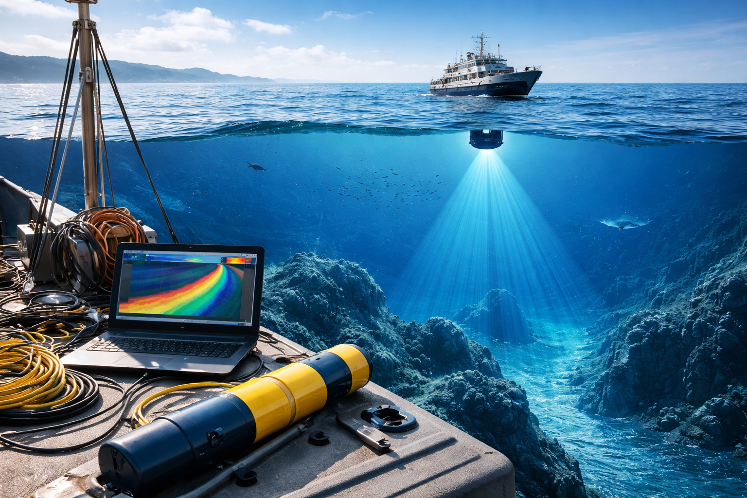 海の深さは「音」と「幾何」で測るのが基本です