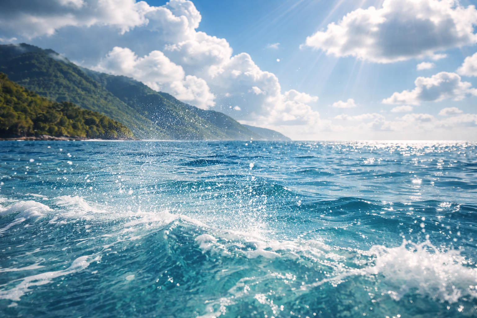 海の水は、水分子が空気中へ飛び出すことで蒸発します